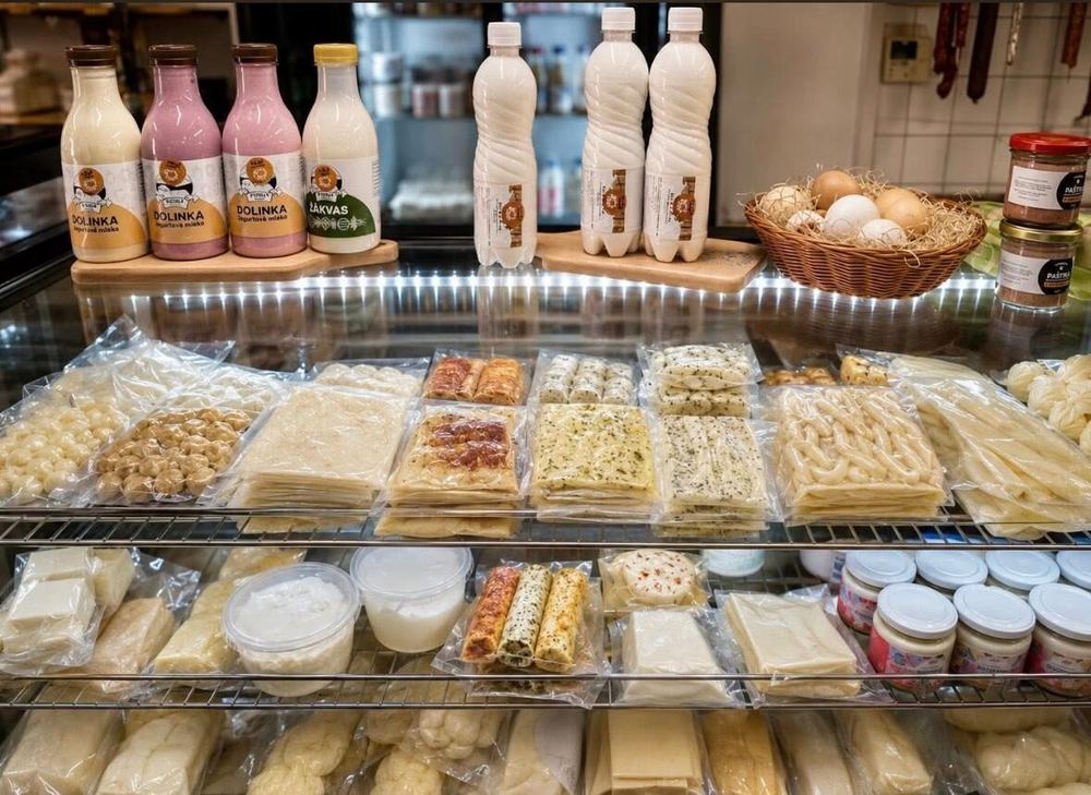 Mléčná vitrína – žinčica, jogurty, sýry
