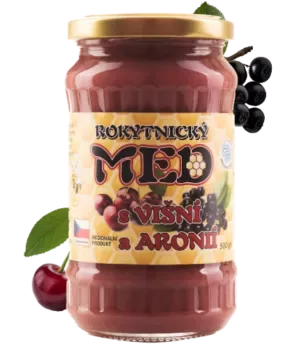 Sklenice pastovaného medu s višní a aronií