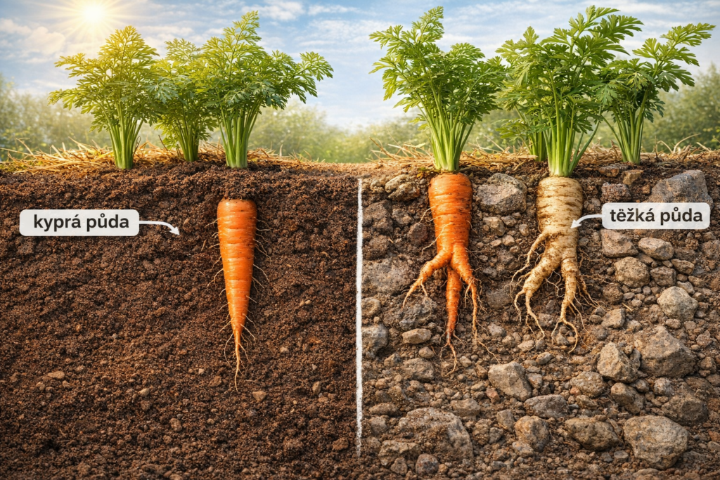 kořenová zelenina růst v kvalitní a špatné půdě srovnání