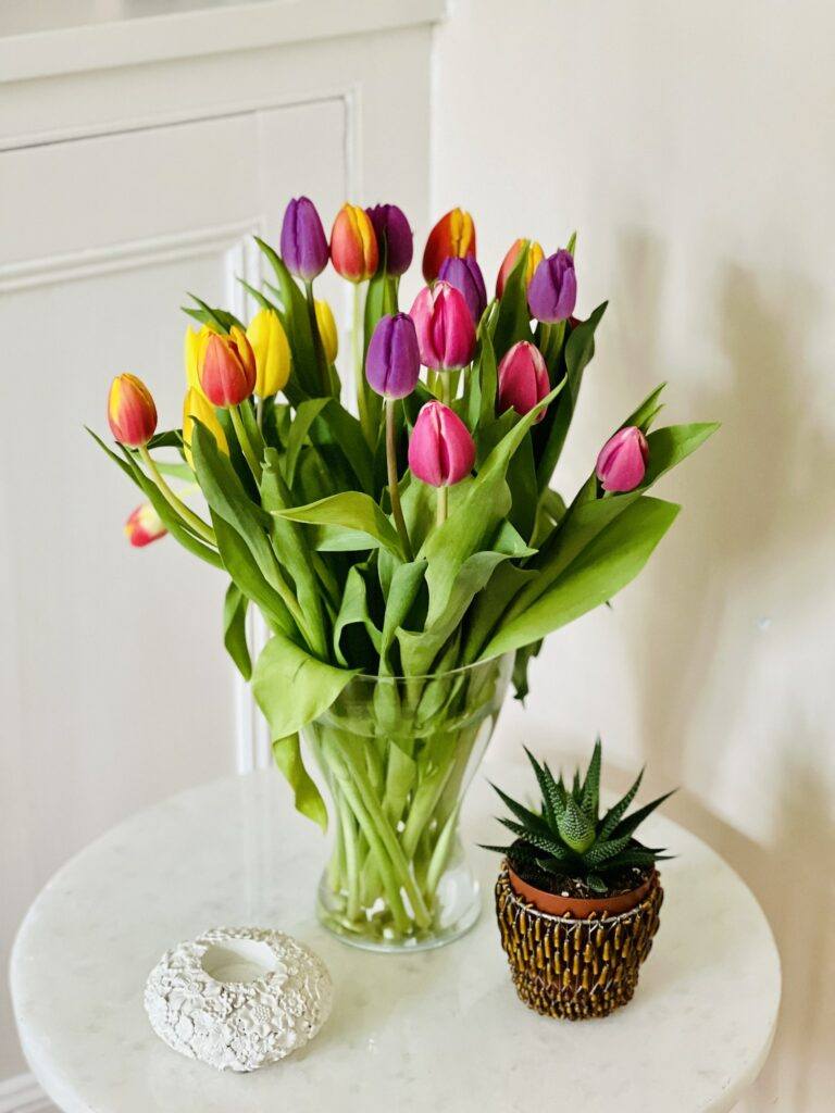 Kytice tulipánů ve váze