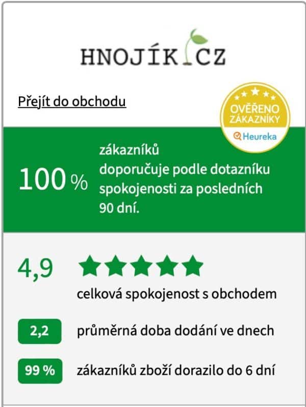 Hodnotenie obchodu Hnojík na Heureke: 4,9 hviezdičky, 100 % zákazníkov odporúča