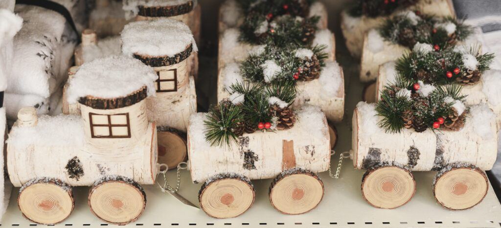 train decoration is sold in the store for christmas 1