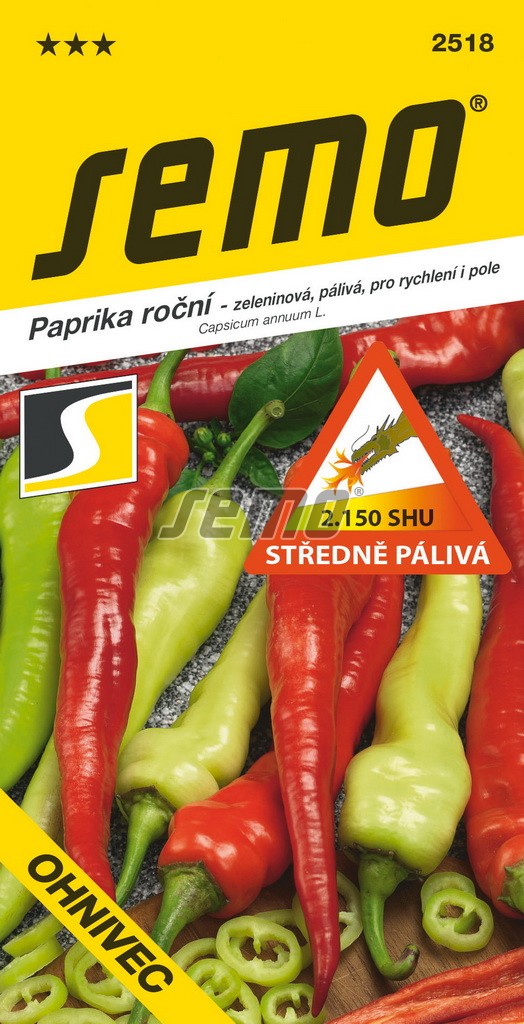 Paprika Ohnivec k rychlení, na pole, pálivá, SHU 2150