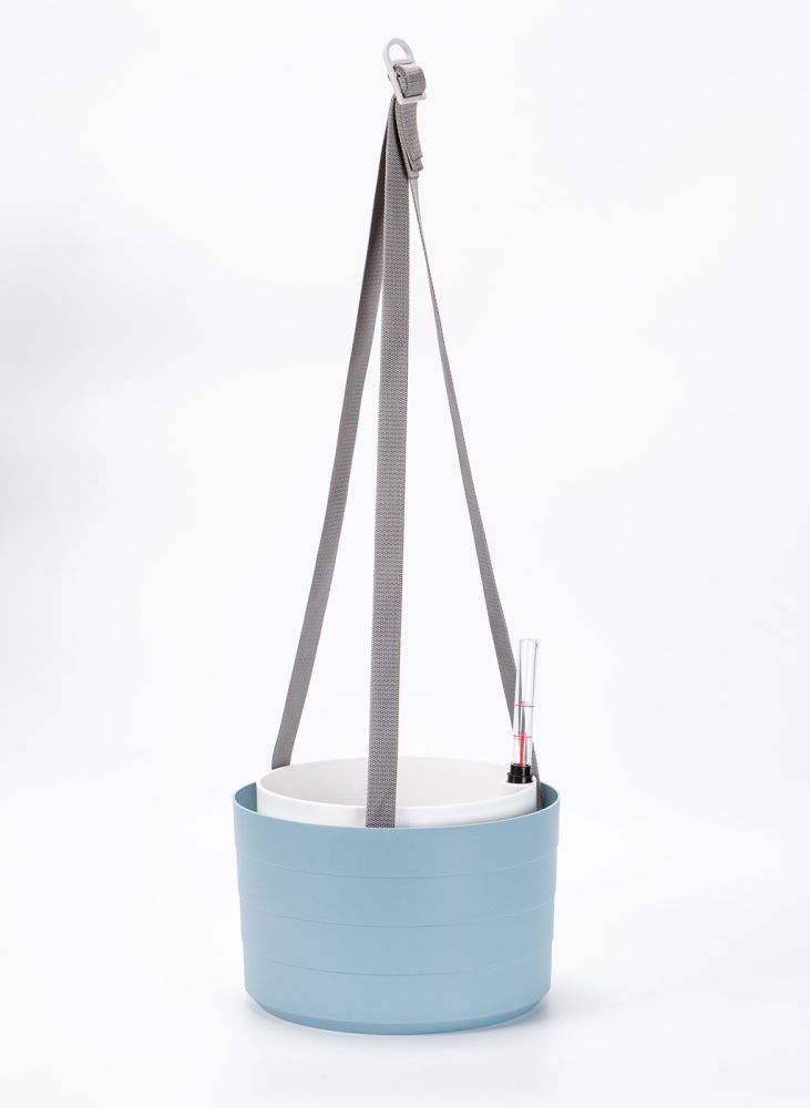 Samozavlažovací závěsná žardina Berberis 26 cm trojzávěs - šedomodrá/bílá